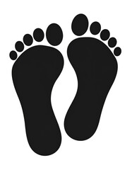 Black vector silhouette of barefoot human foot prints on a white background