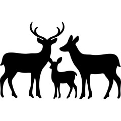 Fototapeta premium Minimalist Deer Family Silhouette Vector – Elegant Wildlife Design in Black and White