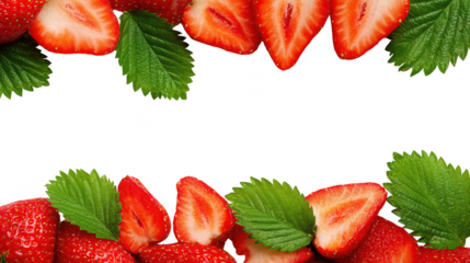 Fresh Red Strawberry Fruit Border Frame on Transparent Background