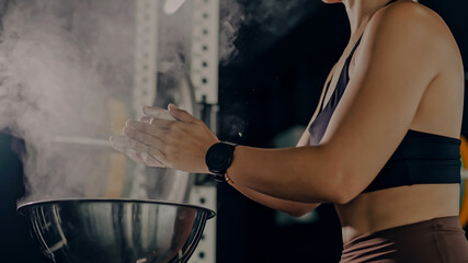 Athlete woman doing fitness training at the gym.  Workout and indoor sport.