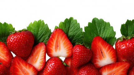 Fresh Red Strawberry Fruit Border Frame on Transparent Background