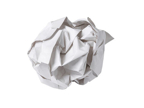 crumpled white paper ball on white background