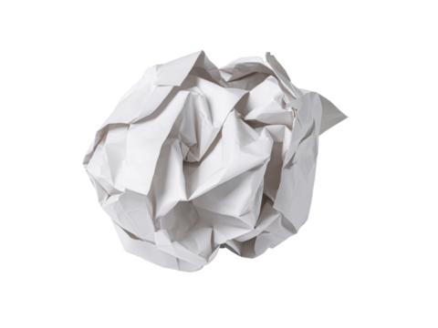 crumpled white paper ball on white background