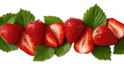 Fresh Red Strawberry Fruit Border Frame on Transparent Background