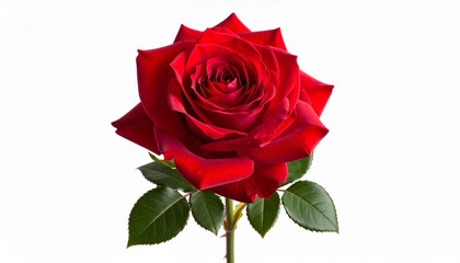 Naklejka premium Single red rose blossom, a symbol of love and romance, isolated on white