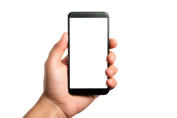 Handheld smartphone displaying blank screen indoor setting close-up. Isolated on transparent background, png.