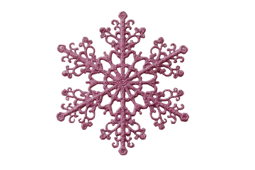 Elegant pink snowflake design on for winter decor. Isolated on transparent background, png.