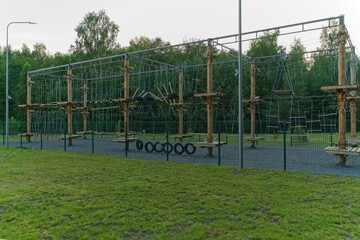  Naroch, Belarus, July 8, 2025. Rope town in the park.                              