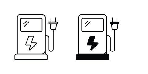 ev charger glyph icon with white background vector stock illustration