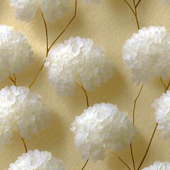 White Hydrangea Flower Pattern on Beige Background