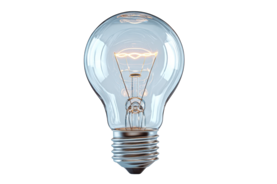 Illuminating ideas light bulb showcase studio photography bright. Isolated on transparent background, png.
