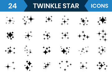 Sparkling star icon vector set. Twinkle star sparkle icon vector, shining star icon, bright fireworks, Twinkling spark, shining, Set of twinkling star. Vector illustration.