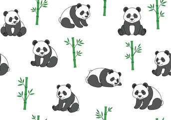 Charming panda bears and bamboo stalks create a delightful seamless pattern for children's designs