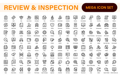 Review and Inspection icons in filled, outline, and line styles. Professional two-tone and monochrome vector illustrations for apps and dashboards.