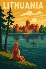 Vintage Travel Poster Trakai Castle