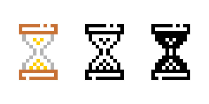 Set hourglass sandglass vintage pixel art icon vector design