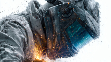 Welder with Flying Sparks – AI-Generated Industrial Illustration

