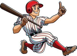 cute cartoon baseball player doing a slide