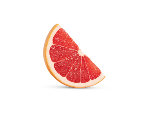 Juicy grapefruit slice with clipping path. Standing citrus fruit wedge isolated. 