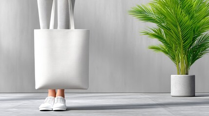 Woman Holding Blank White Tote Bag Mockup