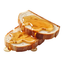 Golden honey dripping onto slices of fresh white bread, a delicious breakfast.