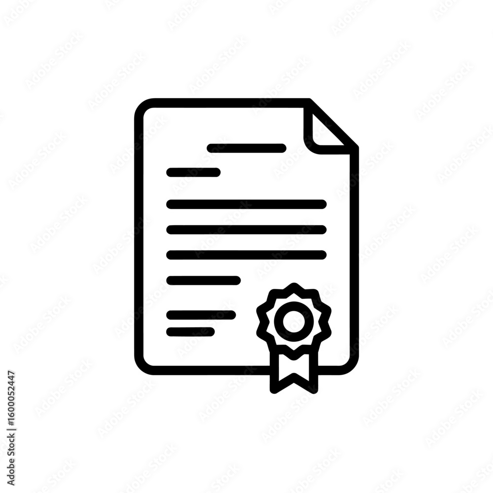 Poster certificate icon with a ribbon and seal representing achievement and recognition