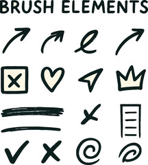 Grunge Hand Drawn Brush Strokes and Arrow Icons – Sketchy Crayon and Ink Elements for Design, Poster, and Presentation Use

