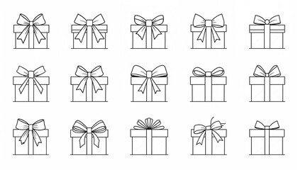 A various bow ribbon gift box decor tie line icons.