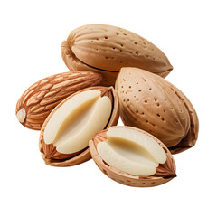 Whole and halved almonds with visible kernels and textured shells