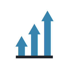 Three blue upward arrows of increasing height stand on a black base, against a white background, conveying growth and positive progression.
