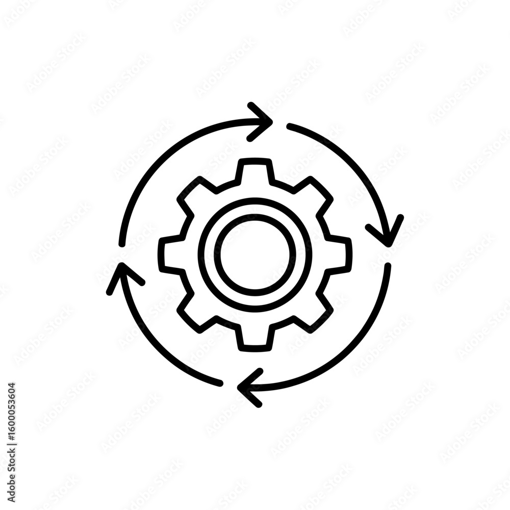 Poster gear with circular arrows icon representing process workflow and continuous improvement