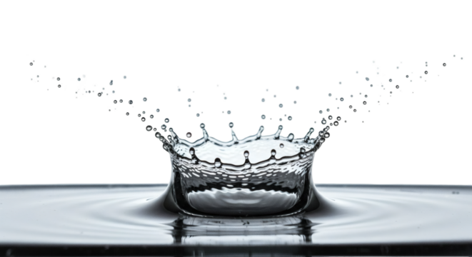 Water droplet impact creating a crown-like splash.