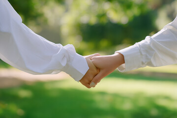 Friends holding hands. Concept: friendship day, support.