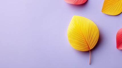 Yellow and Red Autumn Leaves on Purple Background