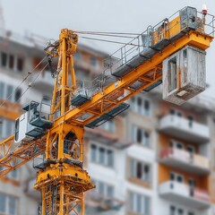 Yellow Construction Crane Arm Extending Above Half Built Building