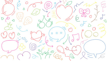 hand drawn landscape colorful doodle vector set, love, Natural , star, cloud, weather, rainbow, flower, bubble, heart and creative design vector collection.