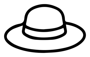 Classic Sun Hat Illustration Simple Outlined Design Isolated Image