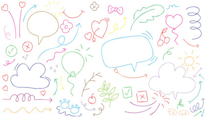 hand drawn landscape colorful doodle vector set, love, Natural , star, cloud, weather, rainbow, flower, bubble, heart and creative design vector collection.
