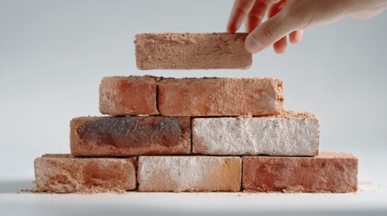 Close-Up of Bricklayer Setting Gray Brick – Construction Industry Illustration

