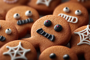 Spooky treat delights! An array of homemade sugar cookies with creepy yet cute decorative details evoke Halloween charm.
