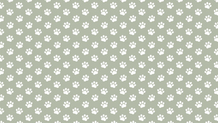 Seamless white paw print pattern on sage green. Perfect for pet-themed designs, backgrounds, and textiles. Cute animal vector