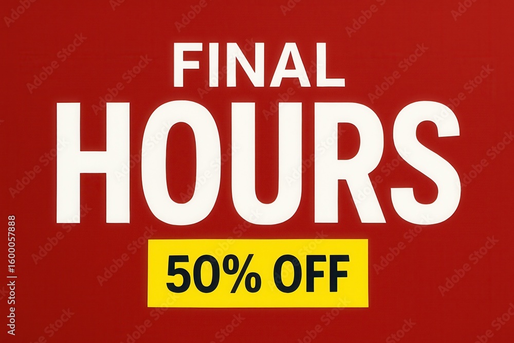 Poster bold text on a red background announces 