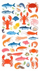 Fototapeta premium vector illustration of fresh sea food set collection