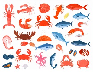 Fototapeta premium vector illustration of fresh sea food set collection