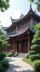 Fototapeta premium A traditional Chinese pavilion in a landscaped garden.
