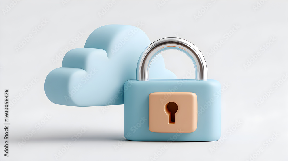 Poster cloud with a secure padlock representing data security and protection. this image captures the essen