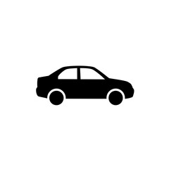 A clean and simple black car icon stands out against a white background, ideal for use in transportation-themed designs or automotive-related projects, offering a modern touch.