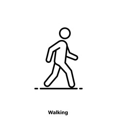 A simple black outline icon depicting a person walking, isolated on a clean white background, representing movement and pedestrian activity.