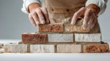 Close-Up of Bricklayer Setting Gray Brick – Construction Industry Illustration


