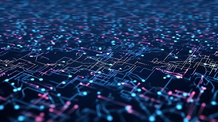 Abstract circuit board with glowing lines and nodes - Powered by Adobe